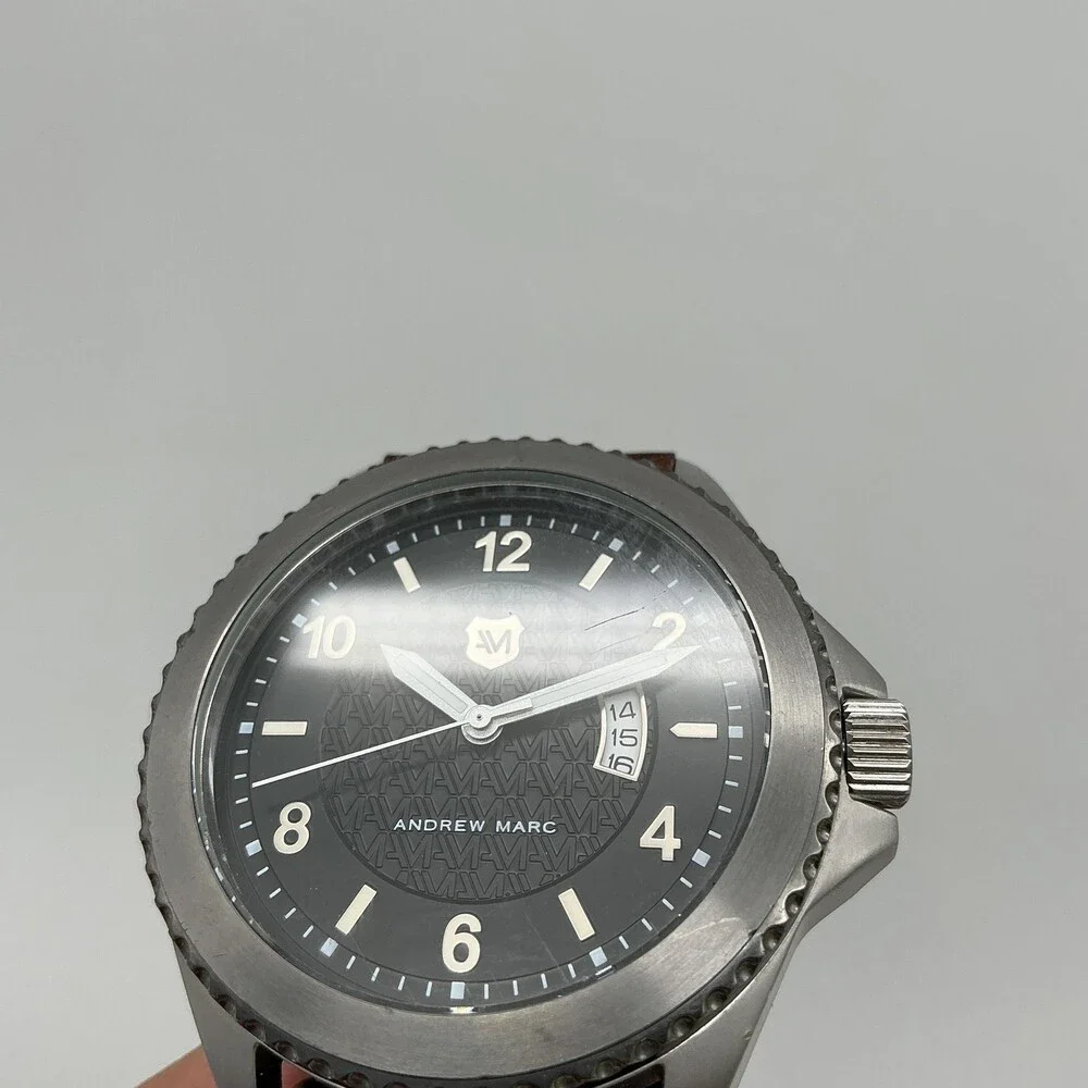 Andrew Marc Heritage Roadside Mens Watch 47mm Black Dial Date New Battery